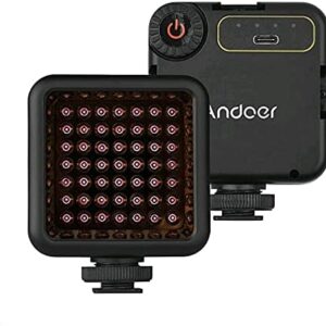 Compact Andoer LED video light panel with LED array, brightness control and USB-C charging port