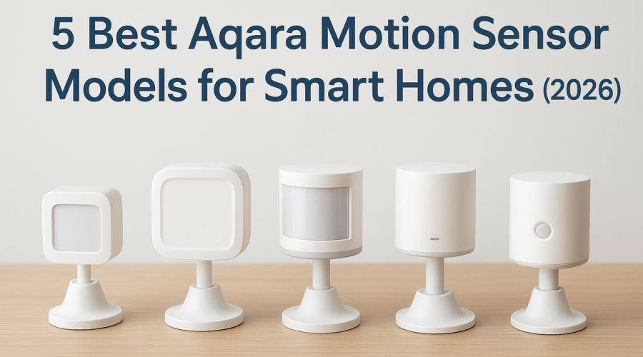 White Aqara motion sensor on white background, compact rectangular motion detector for smart home automation