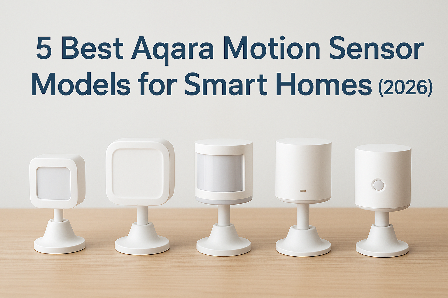 Five Aqara motion sensor models displayed side by side with Top 5 and 2026 text for smart homes