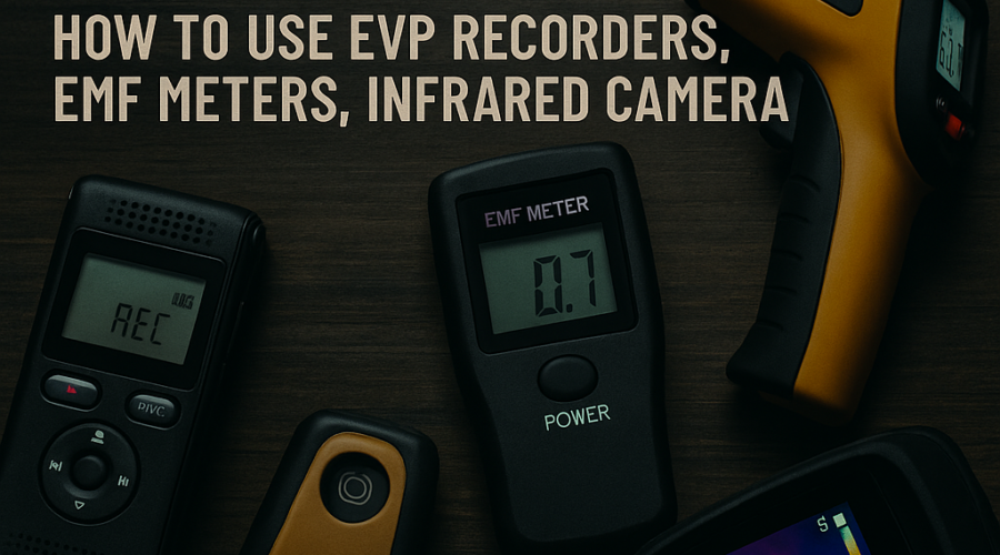 Illustration of Ghost Hunting Gear: How to Use EVP Recorders, EMF Meters, Infrared Camera