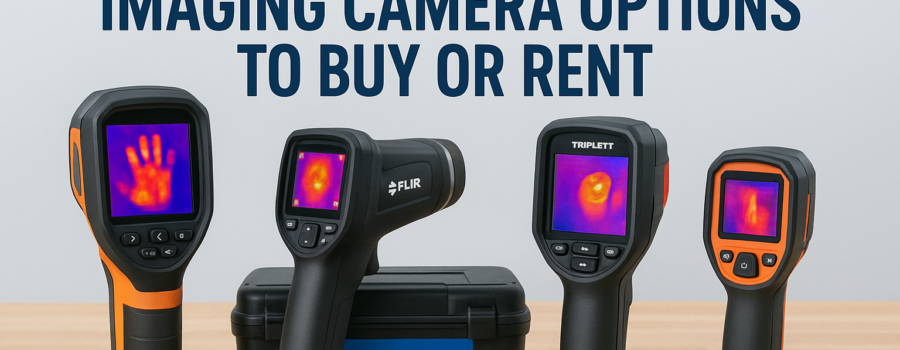 Display of Home Depot thermal imaging cameras with price tags and rent-or-buy signage