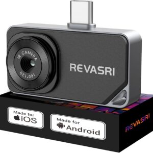 REVASRI thermal camera for iPhone and Android, showing compact design and USB-C compatibility.