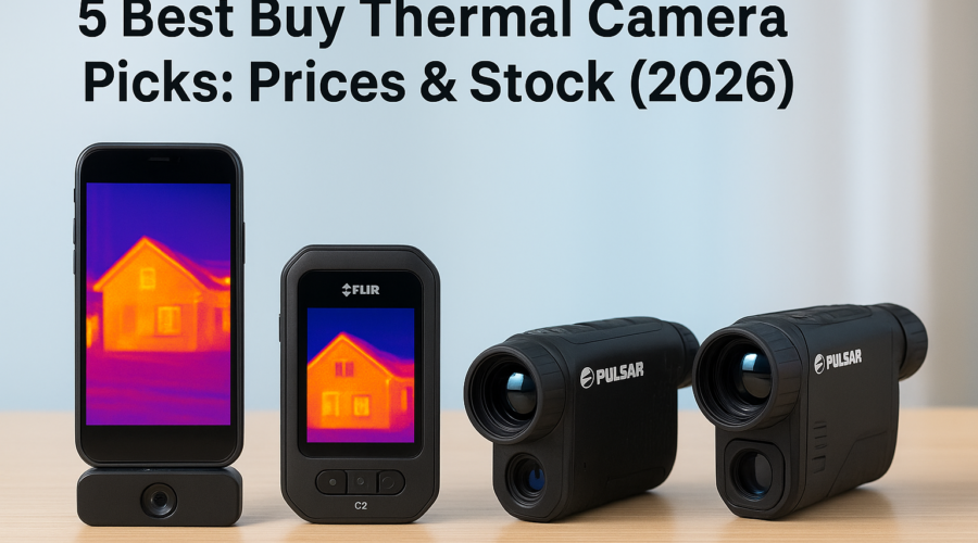 Top 5 thermal cameras for 2026 with prices and stock information displayed.
