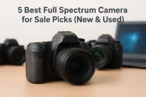 Collage of five full-spectrum cameras (new and used) arranged on a white background.