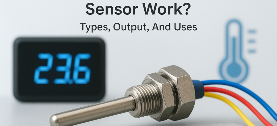 Close-up of a temperature sensor displaying 23.6°C, illustrating its function and digital output.