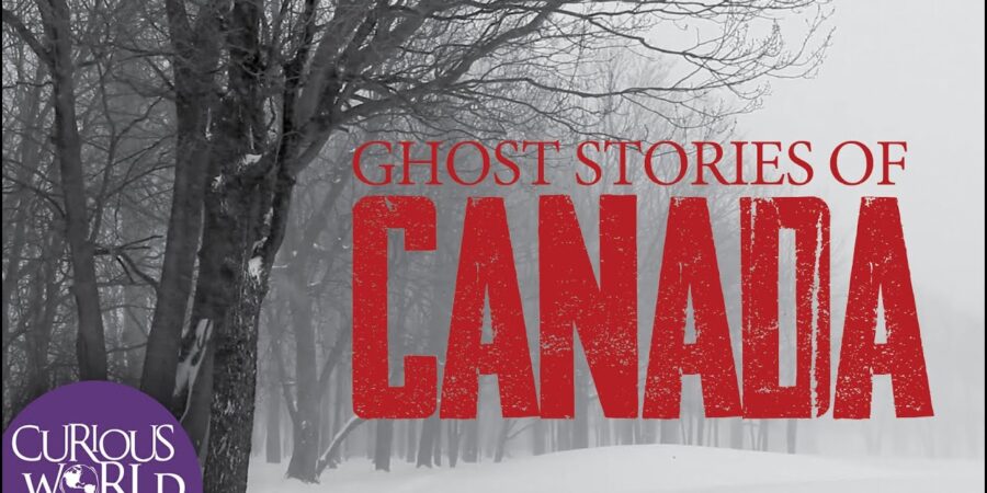 Snowy forest with the text Ghost Stories of Canada for a paranormal storytelling theme.