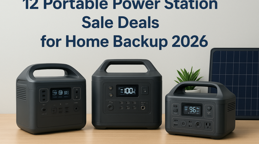 Twelve portable power stations displayed, showcasing sale deals for home backup in 2026.