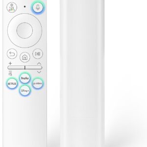White rechargeable remote control for Samsung Smart TVs with app buttons and a circular navigation pad.