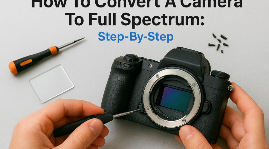 Illustration showing step-by-step instructions for converting a camera to full spectrum photography