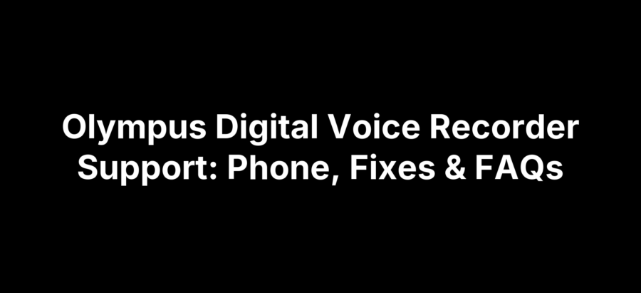 Olympus digital voice recorder with headphones next to support icons and a help guide on screen