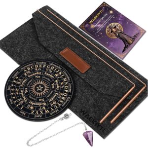 Copper dowsing rods set with felt pouch, instruction booklet, and circular alphabet board.