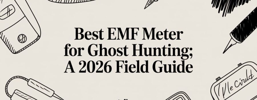 Illustration of a 2026 field guide cover for the best EMF meter for ghost hunting