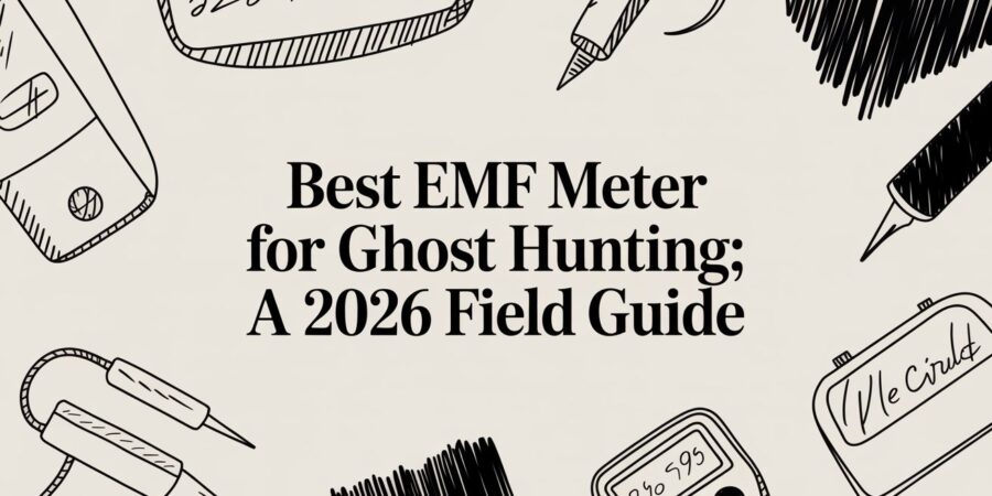 Illustration of a 2026 field guide cover for the best EMF meter for ghost hunting