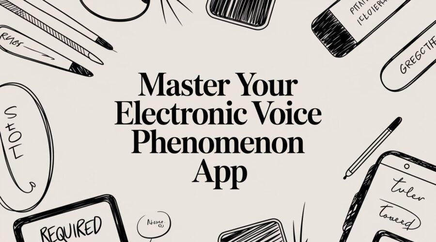 Doodle illustration of an electronic voice phenomenon app with essential tools and tips
