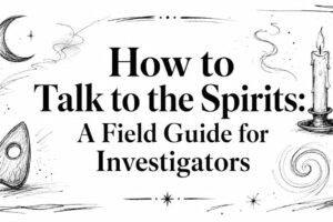 Mystical field guide cover with occult illustrations for talking to spirits