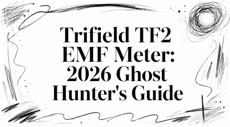 Trifield TF2 EMF meter with artistic black ink border for a ghost hunter’s guide.