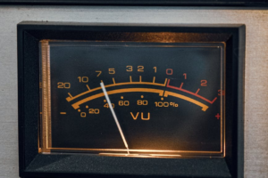 close up of vintage vu meter on audio equipment