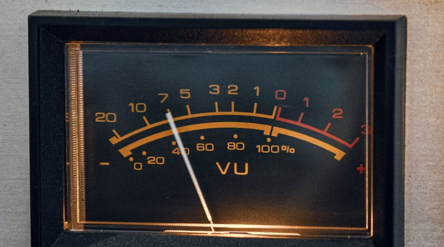 close up of vintage vu meter on audio equipment
