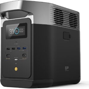 EF ECOFLOW DELTA 2 portable power station with digital display, AC outlets, and USB ports