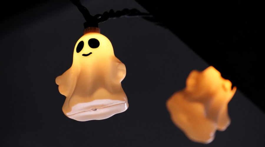 Glowing ghost-shaped Halloween string lights decoration
