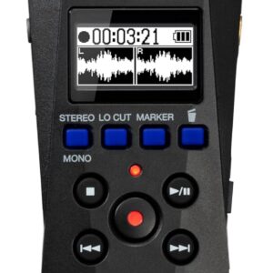 Zoom H1n handy recorder with LCD screen, stereo mics, and front control buttons for audio recording