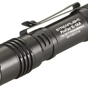 Compact black Streamlight ProTac 1L-1AA tactical flashlight with pocket clip