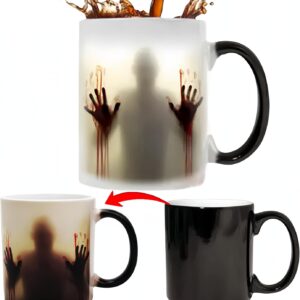 Heat-sensitive Halloween mug reveals spooky zombie silhouette when filled with hot liquid