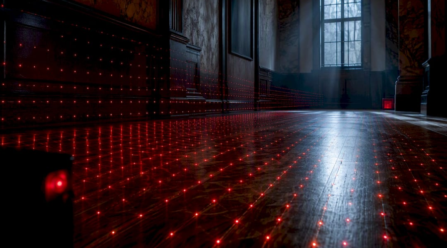 Laser grid pattern across historic room