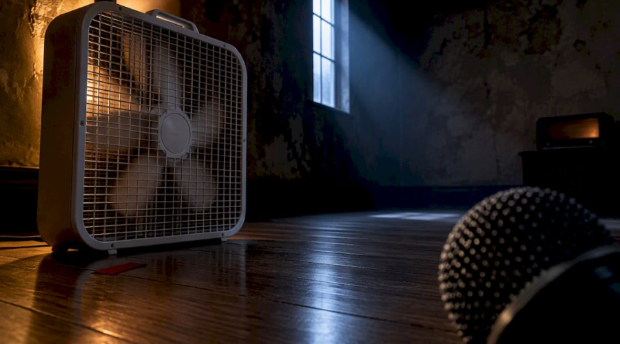 Box fan and microphone during EVP recording