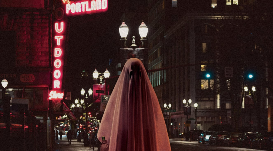 Ghost Show! poster with a sheet ghost on a Portland street at night