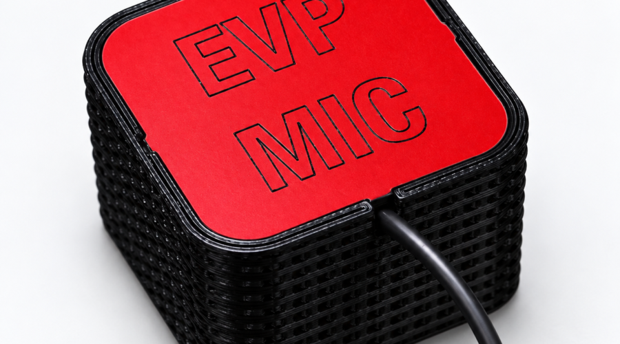 GhostStop EMF / EVP Mic with red top, black housing and attached cable