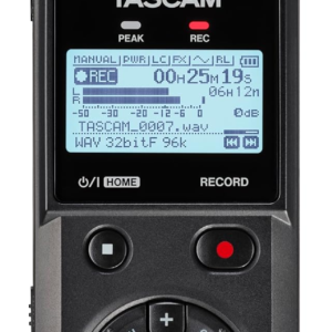 TASCAM DR-07XP handheld recorder with adjustable stereo microphones
