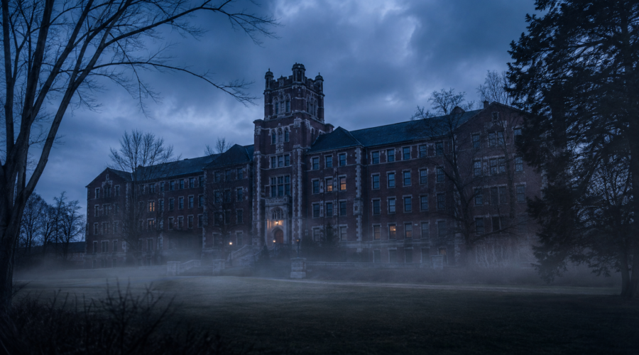Atmospheric illustration of Waverly Hills Sanatorium at dusk
